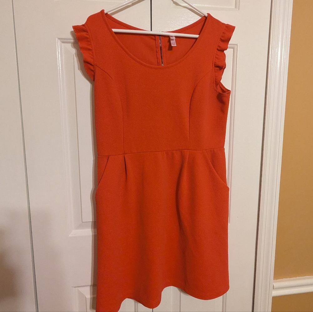 Sleeveless Orange Dress with Ruffle Sleeves